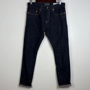 Gap 1969 Selvedge Jeans Mens 32 x 29 Dark Blue Stretch Denim Skinny Rockabilly